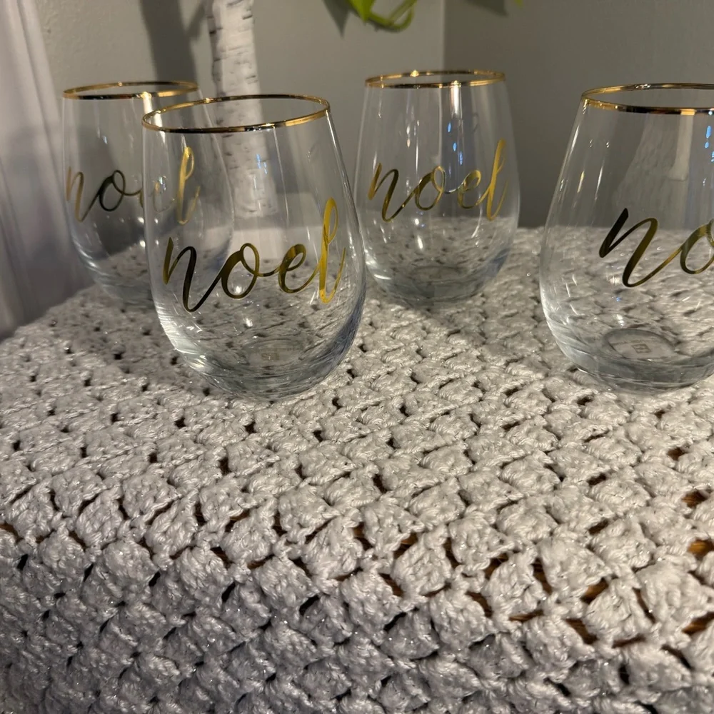 Set of 4 Gold Noel Glass by Mary Square